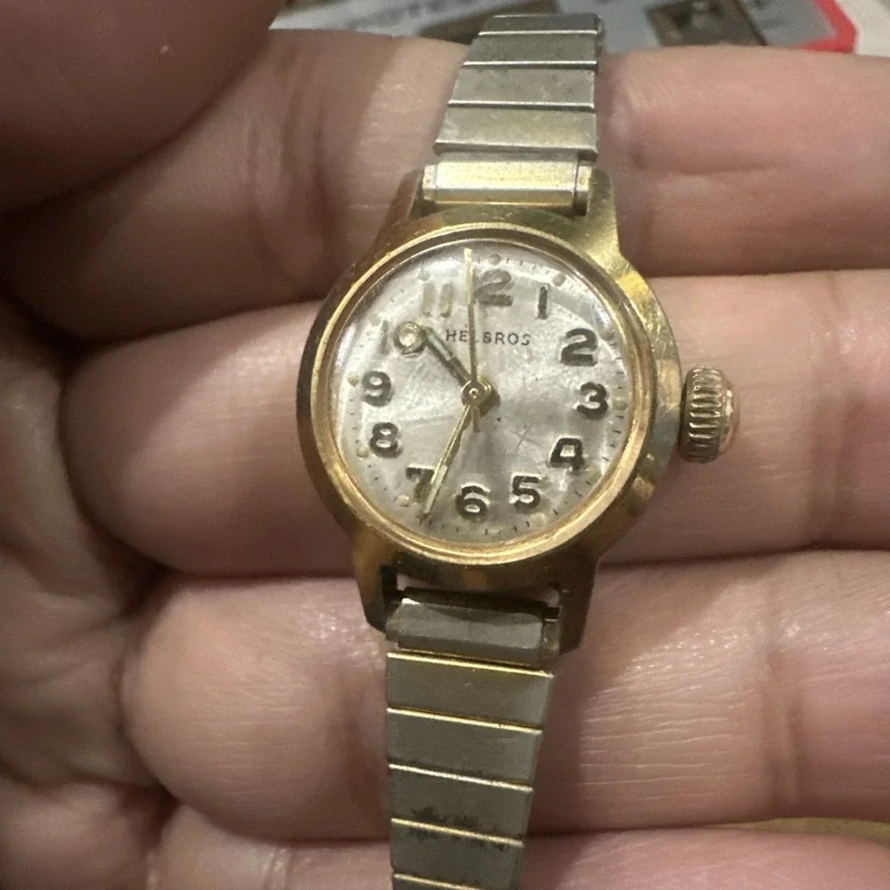 Working Vintage Helbros  Manual Wind Ladies Watch Gold Tone 21mm Fit 6.5